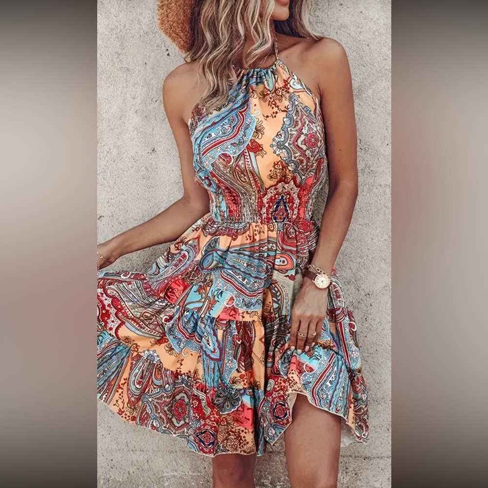 Paisley Print Halter Maxi Dress
